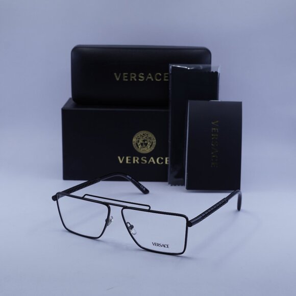Versace VE1295 1433 Rectangle Eyeglasses – Matte Black 57mm - Picture 1 of 9